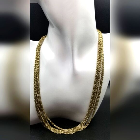 Gold tone lace chain waterfall necklace masculine or feminine. N225 - Picture 1 of 2